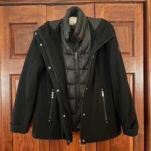 ZeroXposur Black Wool Blend Coat with Inner Puffer Layer